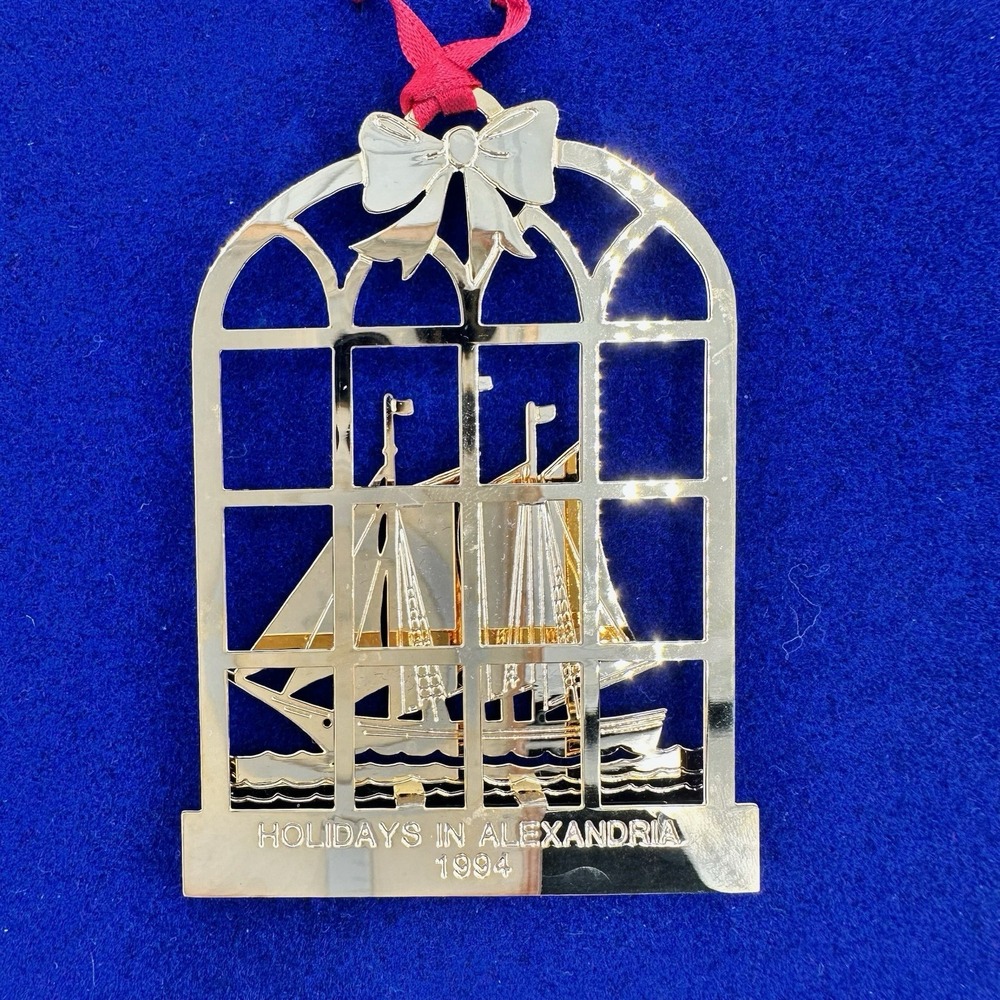 1994 Holidays in‎ Alexandria Brass Ornament Sailboat w/ Box by Sue Lynch VTG